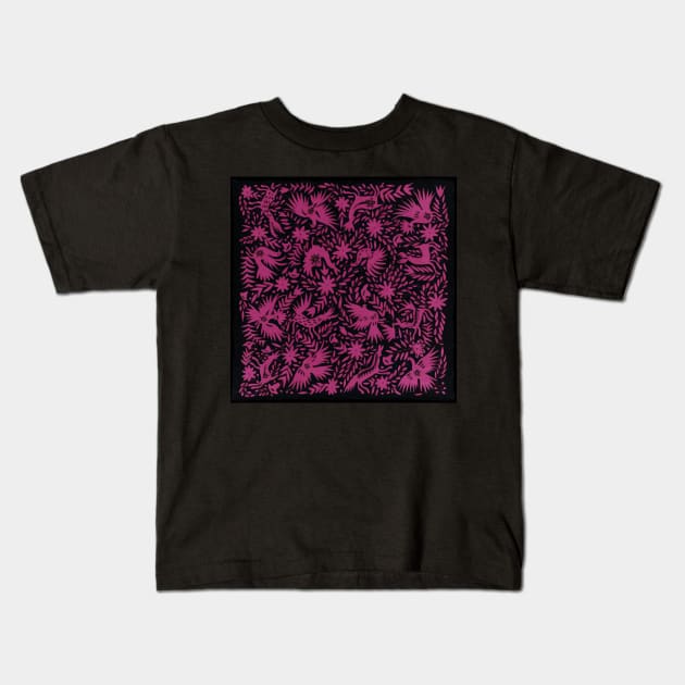 Otomí Mexican hand embroidery hot pink print flowers and animals interior design Kids T-Shirt by T-Mex